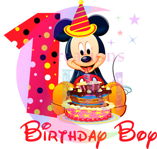 Happy birthday DTF - mickey mouse  birthday boy red  number 1