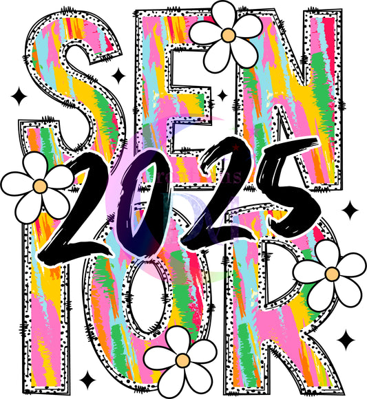 graduation DTF - senior 2025 black number, colorful letters