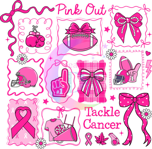 breast cancer awareness month - pink out, tackle cancer, bows