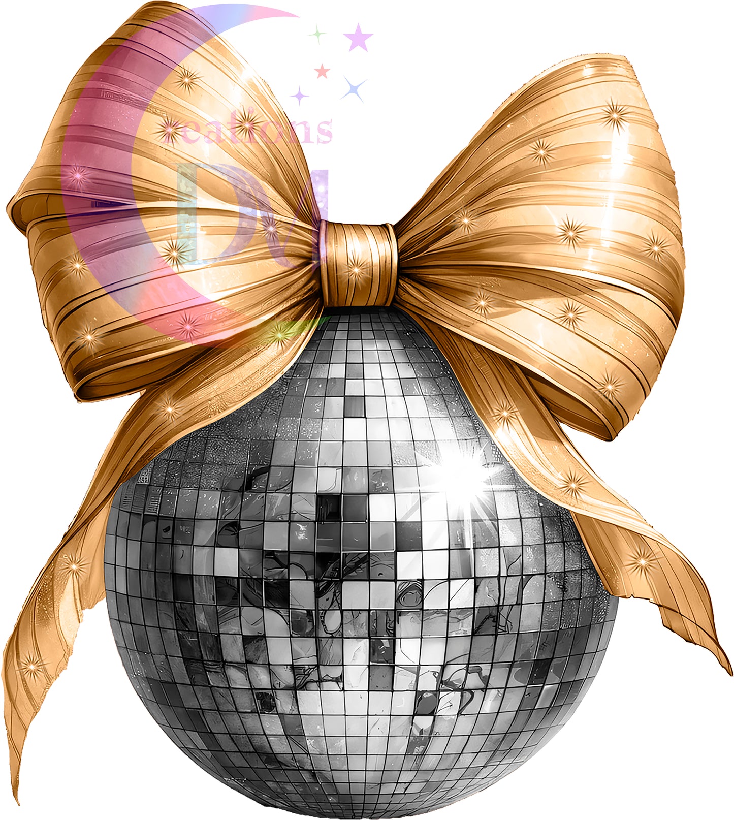 new years- blue disco ball with gold bow