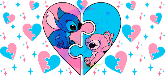 UV DTF - valentines blue and pink stitch puzzle