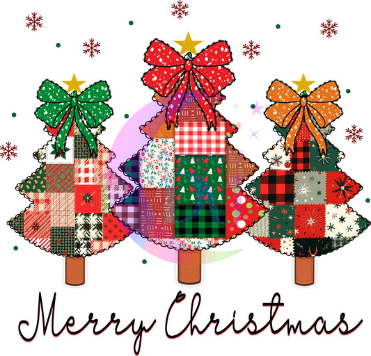 Christmas DTF - merry christmas 3 trees with bows