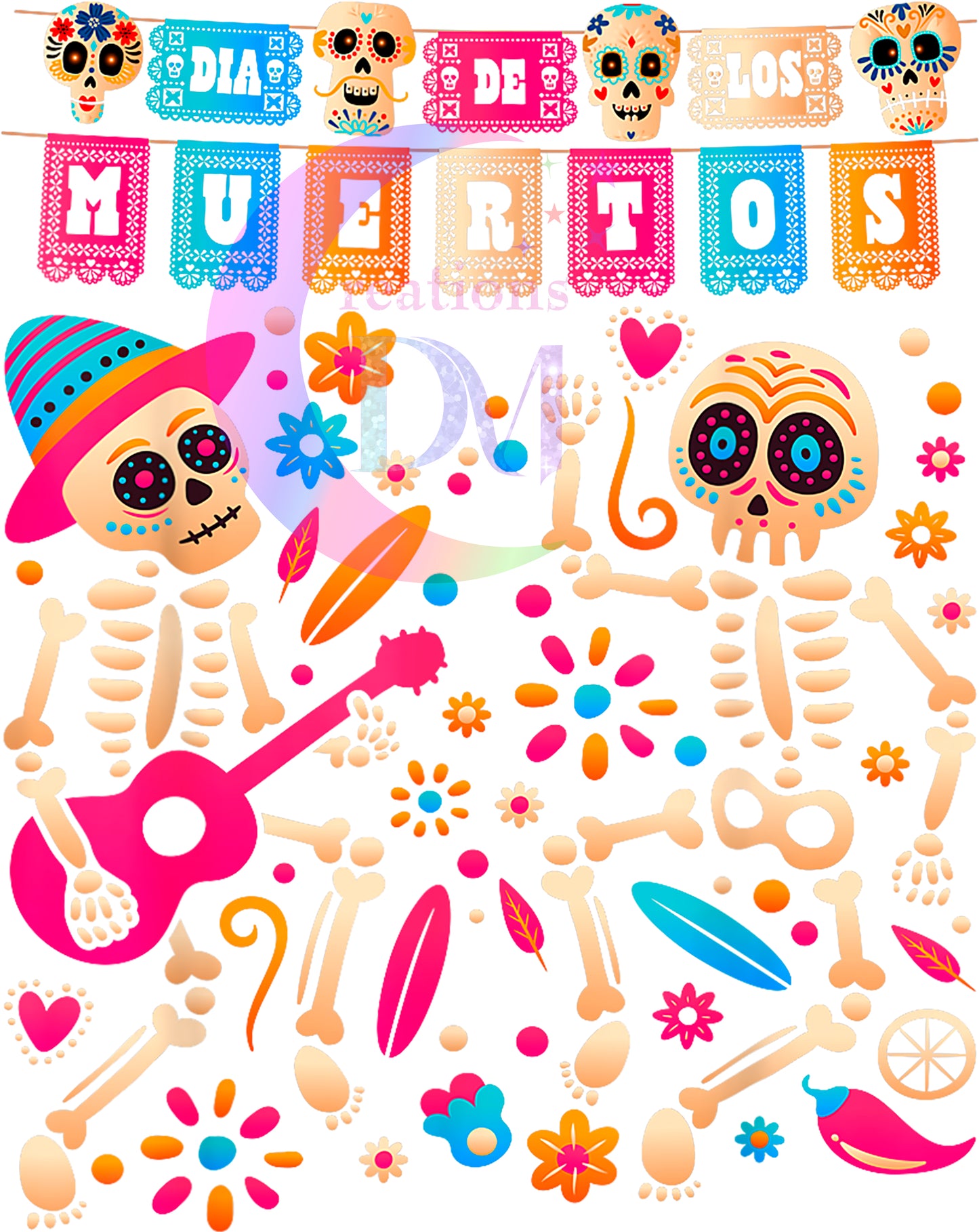 Dia de los muertos/Day of the Dead-  dia de los muertos colorfuol skeletons