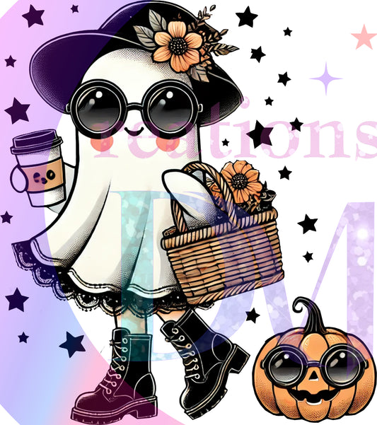 halloween DTF -ghost with black and glasses