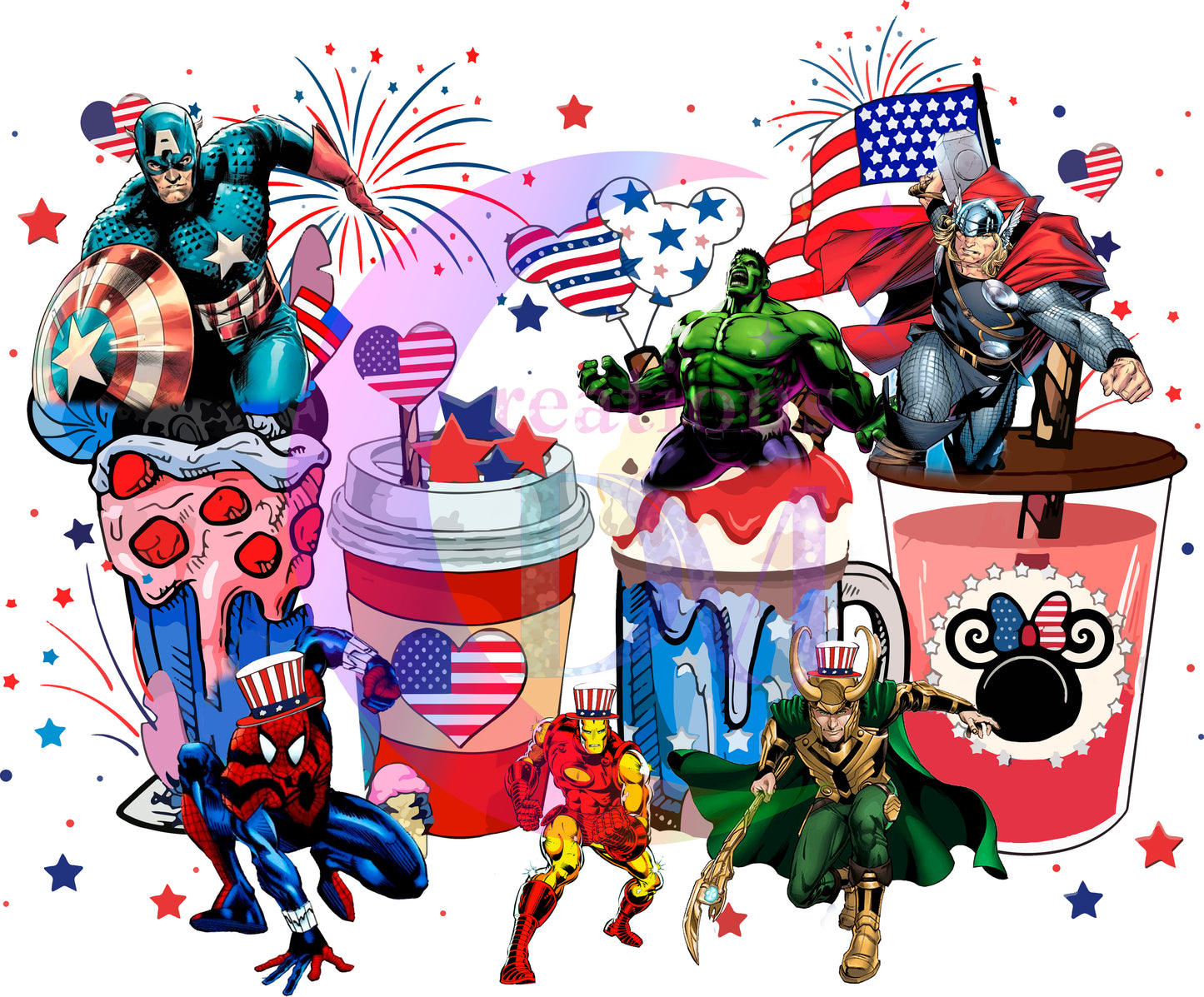 Fourth of July DTF - happy 4th superheroes cups