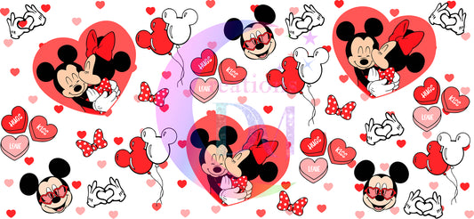 UV DTF - valentines Mickey Mouse and Minnie red hearts