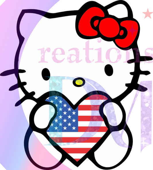 Fourth of July DTF - happy 4th hello kitty holding heart with American flag