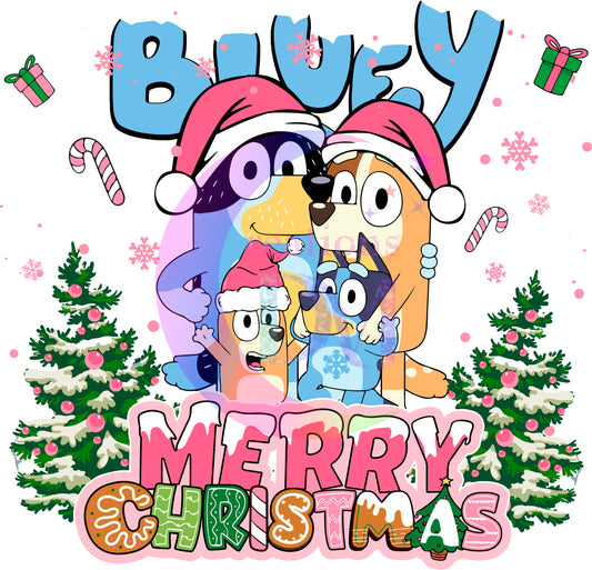 Christmas DTF - bluey - merry Christmas 2 trees family