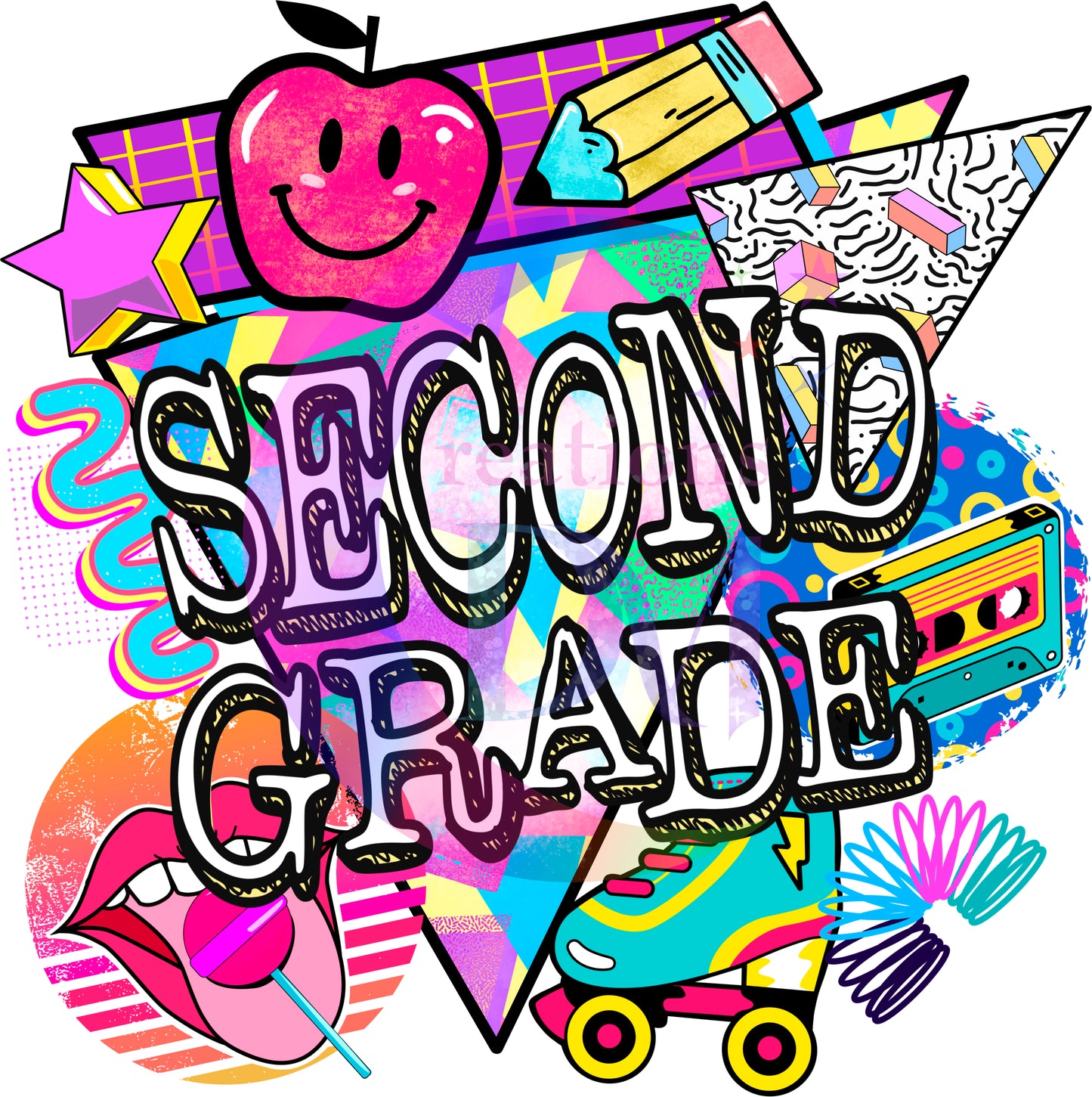 back to school DTF - retro neon colors (2nd grade )