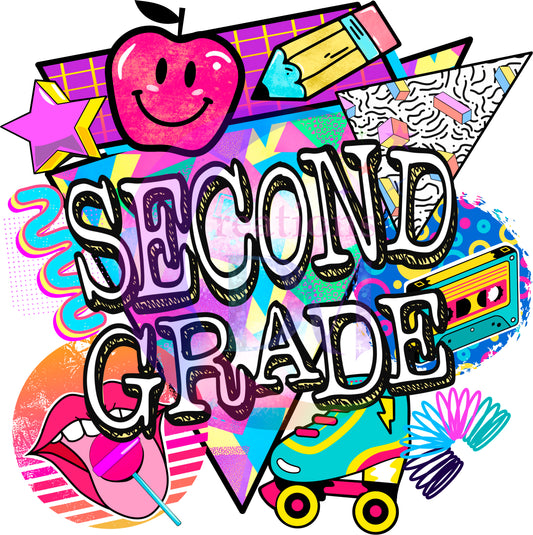 back to school DTF - retro neon colors (2nd grade )