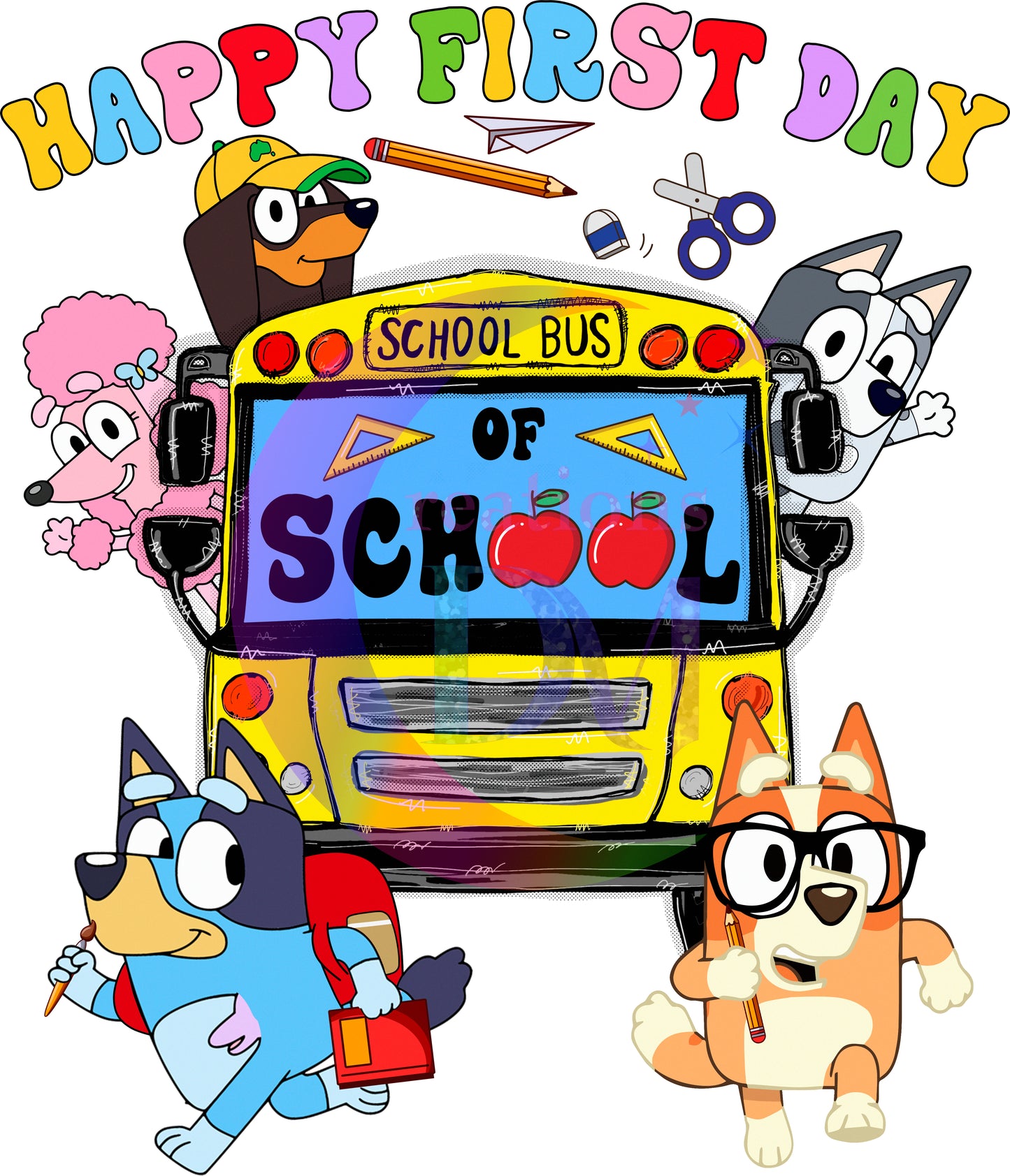 back to school DTF - happy first day of school bluey school bus