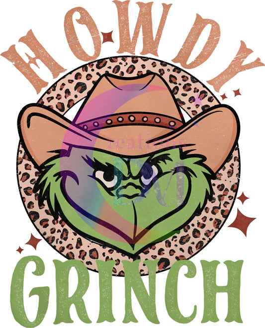 Christmas DTF - howdy grinch Christmas cheetah print