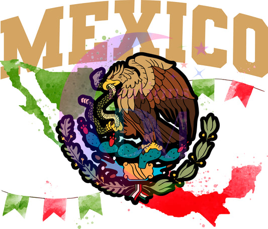 Independence Day - Mexico -mexico outline with gold letters