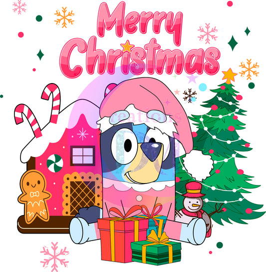 Christmas DTF - bluey - merry Christmas , gingerbread house