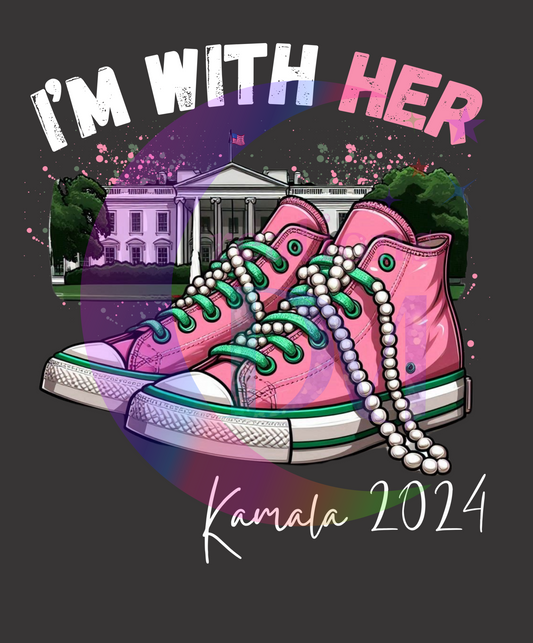 2024 Election - kamala Harris pink sneakers " I am with her white