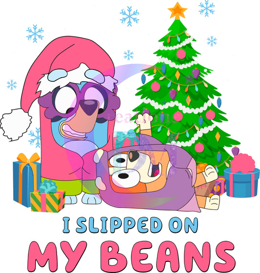 Christmas DTF - bluey - I slipped on my beans