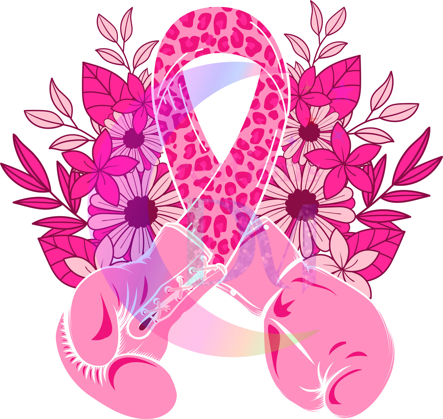 breast cancer awareness month - pink boxing gloved with cheetah ribbon