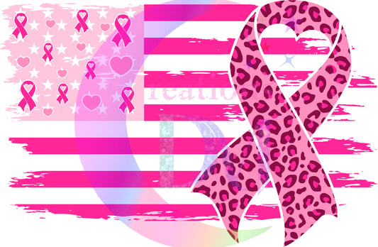 breast cancer awareness month - USA flag with ribbons