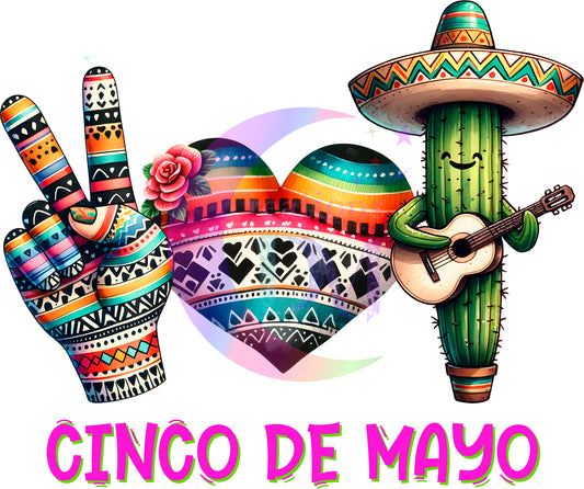 cinco de mayo DTF - cinco de mayo cactus , heart and peace hand