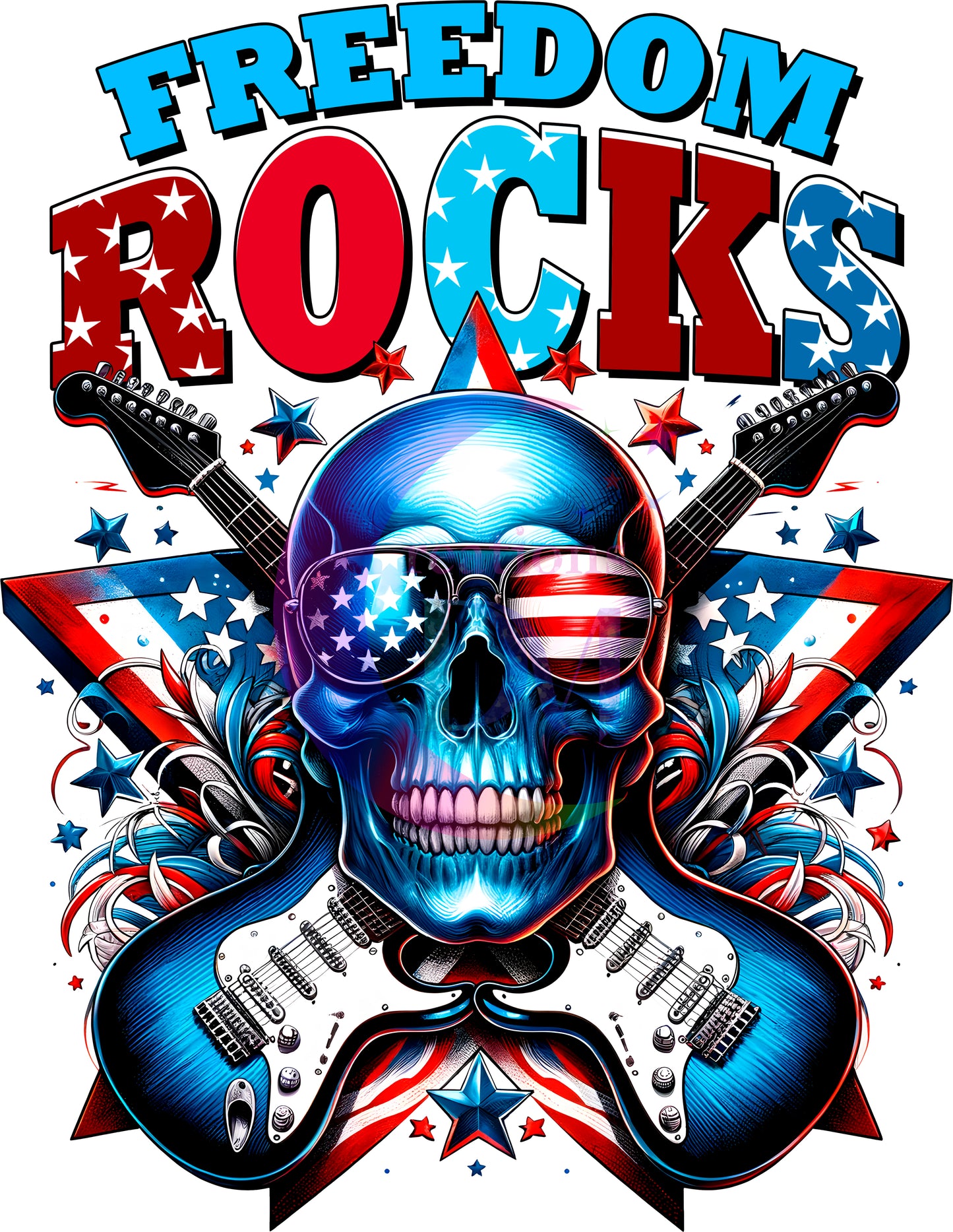 Fourth of July  - freedom rocks blue skull