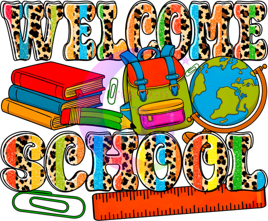 back to school DTF - welcome school , cheetah