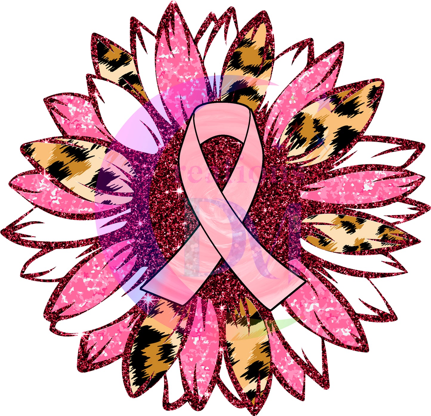 breast cancer awareness month - sunflower pink cheetah and white