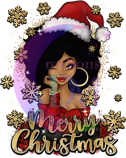 Christmas DTF -afro merry Christmas gold accent