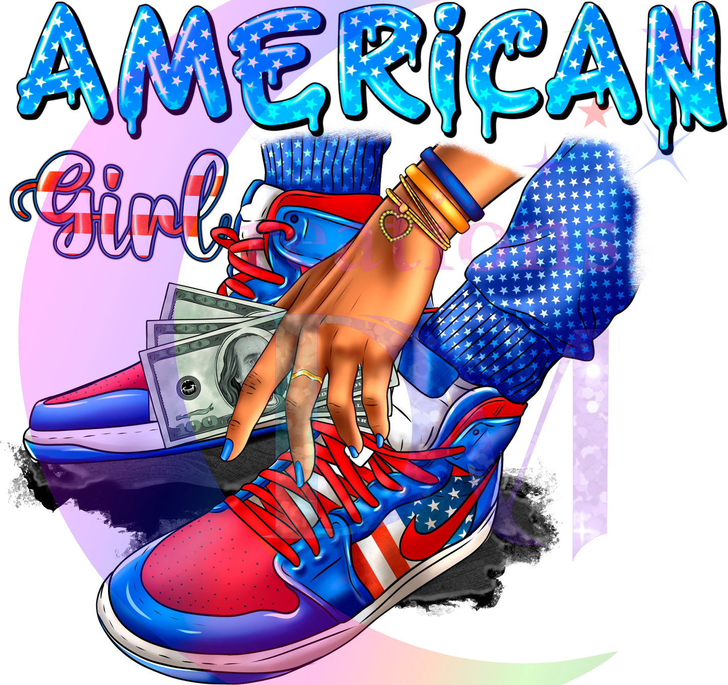 Fourth of July  - American girl sneakers and money