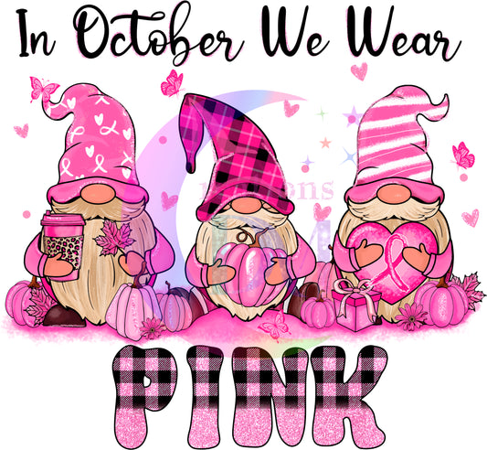 breast cancer awareness month - in oct we wear pink - gnomes