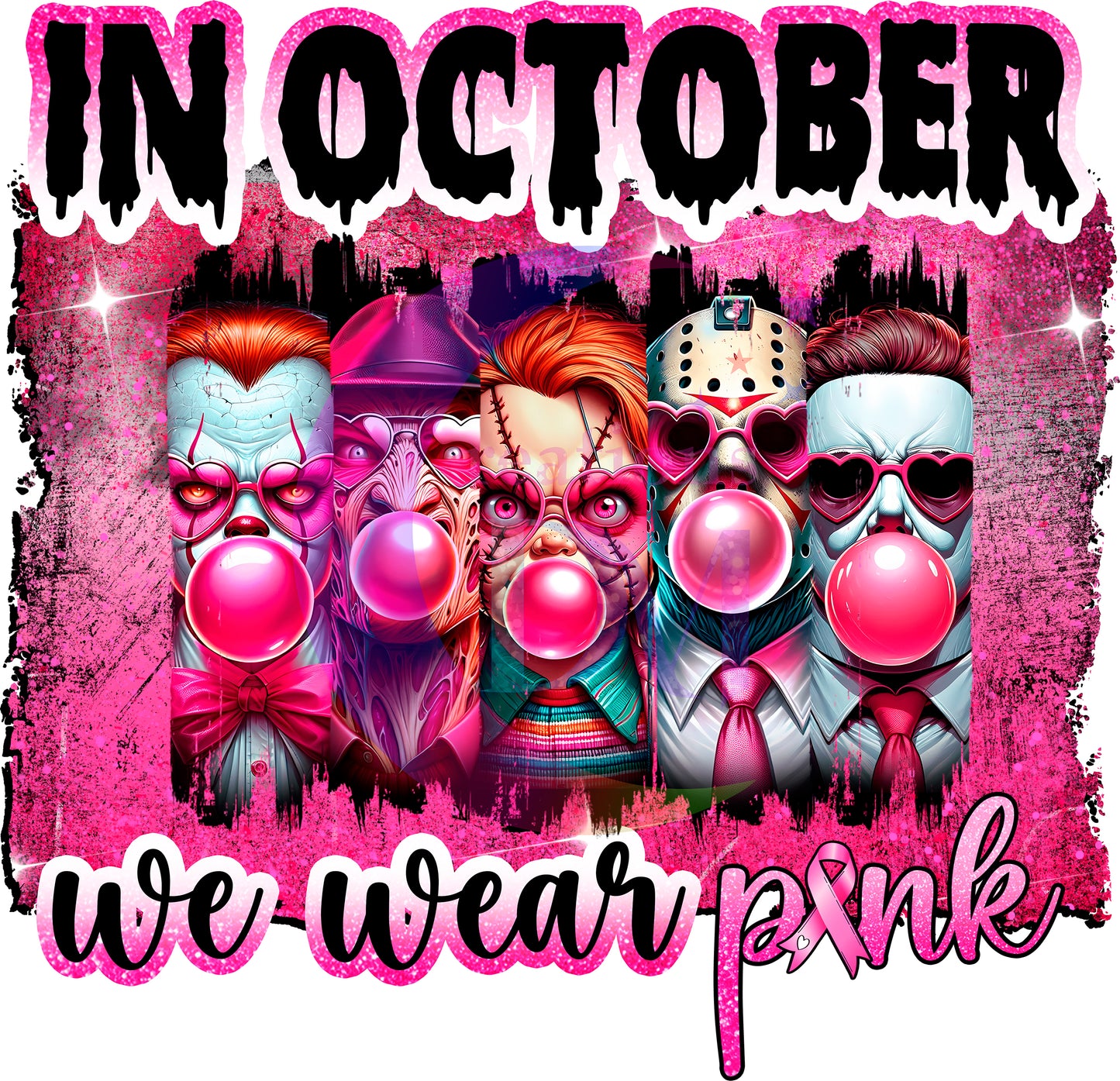 breast cancer awareness month - in October we wear pink halloween villains pink bubble gum