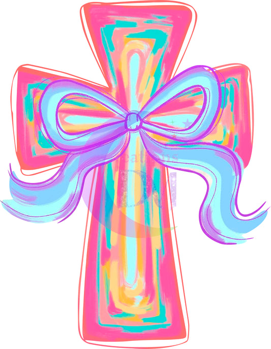 Easter - watercolor cross, pink outline