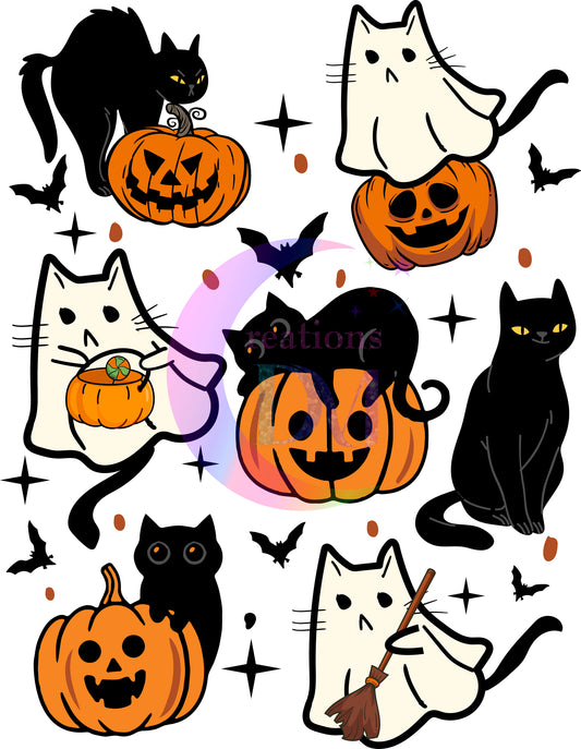 halloween DTF - halloween spooky cats and pumpkins