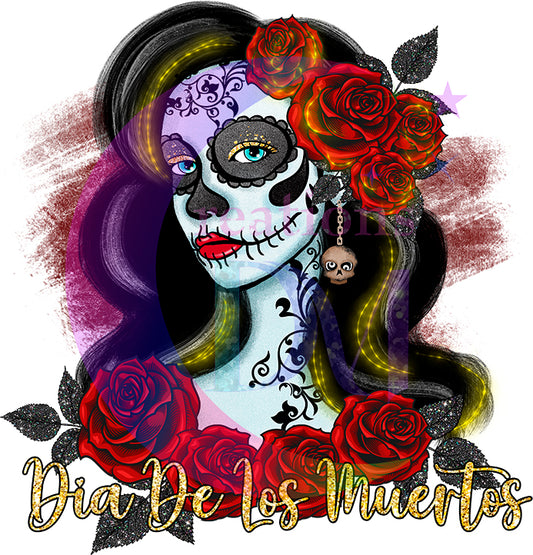 Dia de los muertos/Day of the Dead- red roses-via d los muertos lady