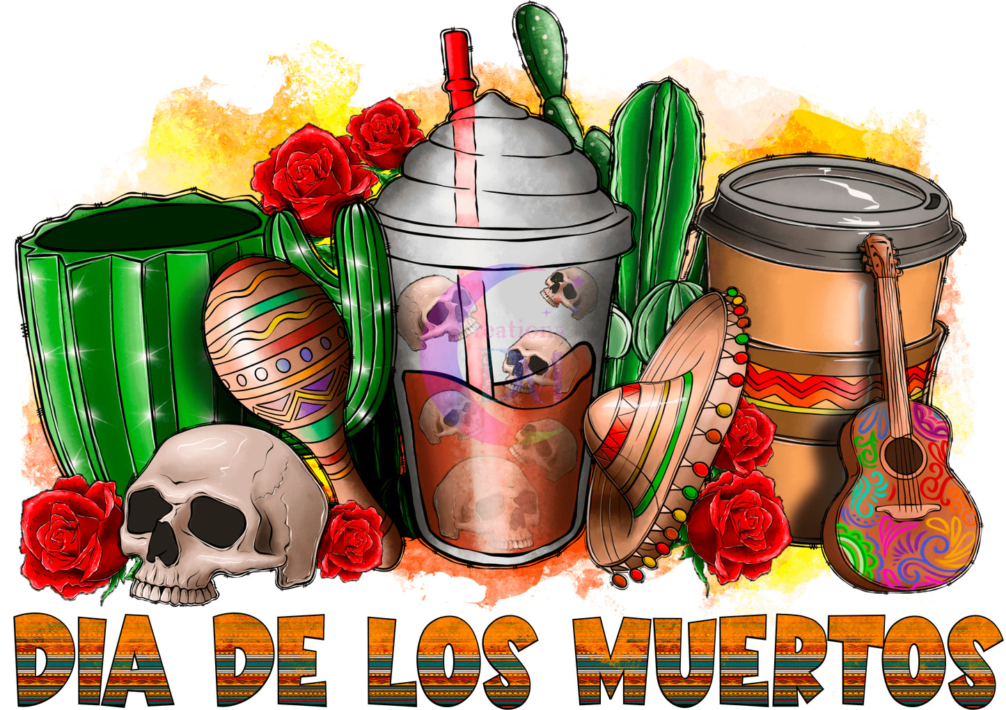 Dia de los muertos/Day of the Dead- cups , cactus