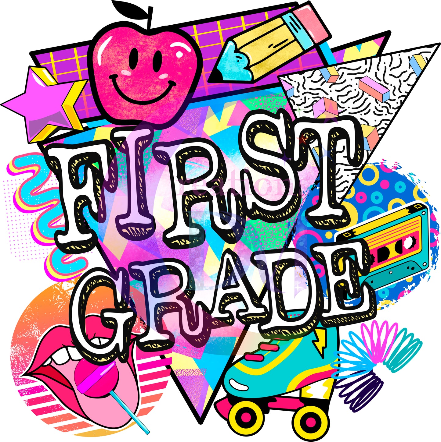 back to school DTF - retro neon colors (1st grade