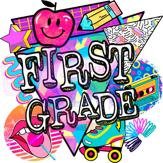 back to school DTF - retro neon colors (1st grade