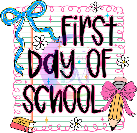 back to school DTF - first day of school black letters, pink outline