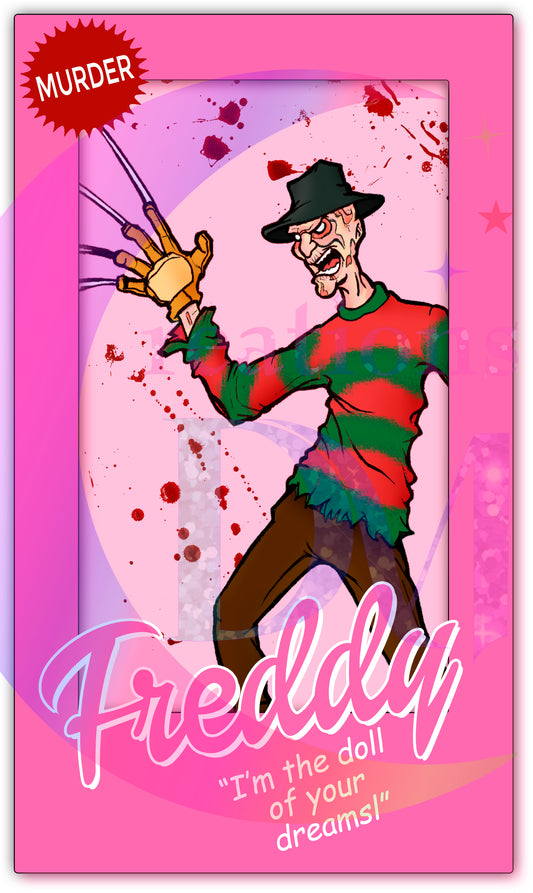 halloween DTF - barbie Freddy Krueger  pink box