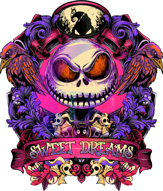 halloween DTF -nightmare before Christmas - sweet dreams pink and purple