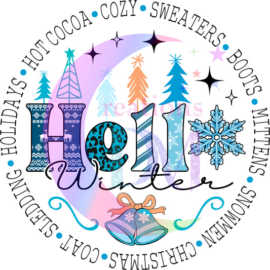 Christmas DTF - winter , hello blue circle