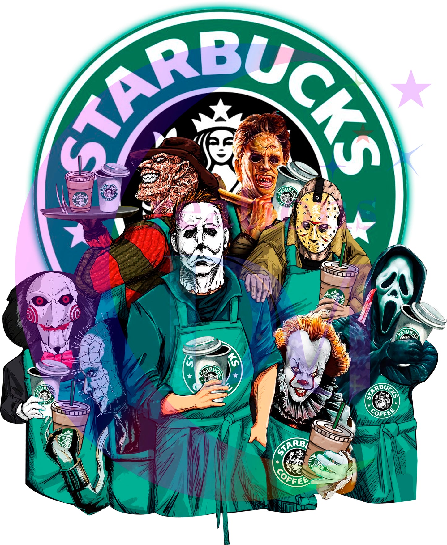 halloween DTF - Starbucks horror friends green