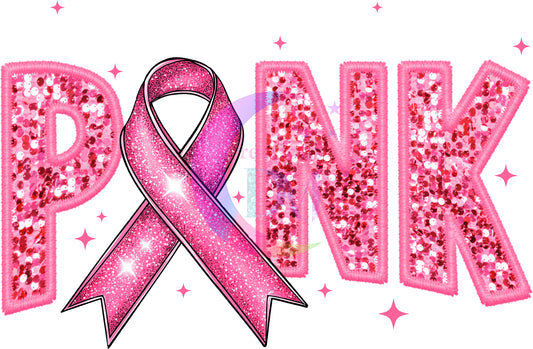 breast cancer awareness month - in October we wear pink , glitter ribbon white letters