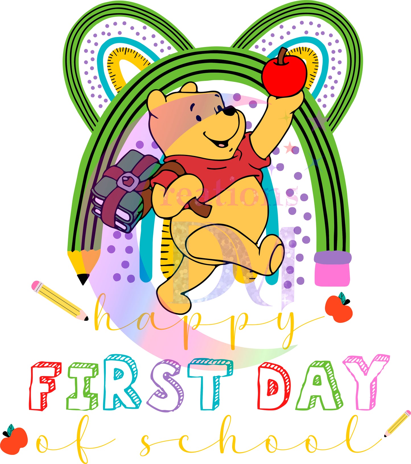 back to school DTF - happy first day of school Winnie the pooh