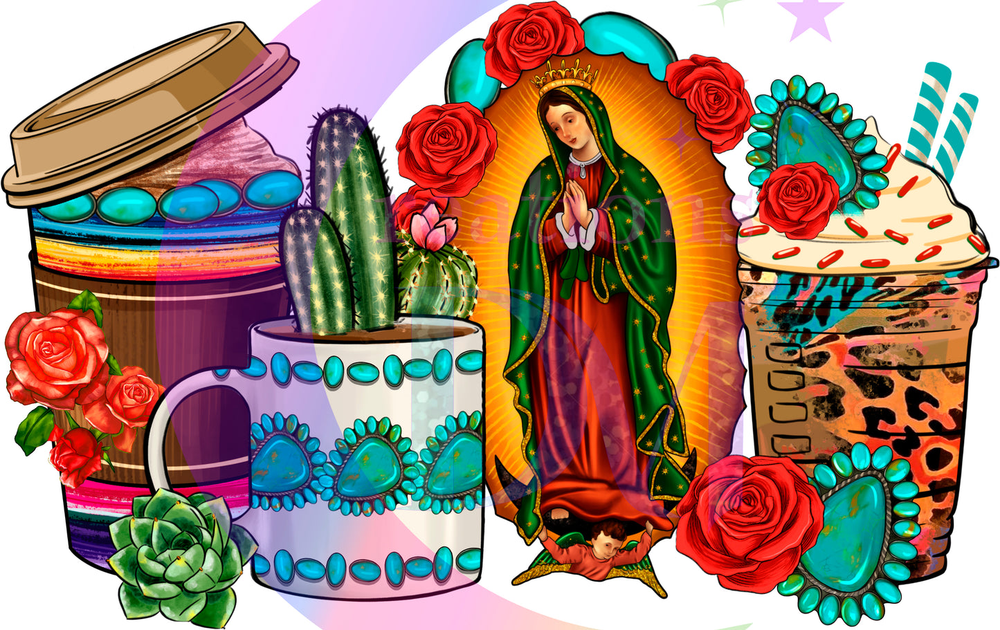 Virgen de Guadalupe - virgen de Guadalupe cups , western cactus