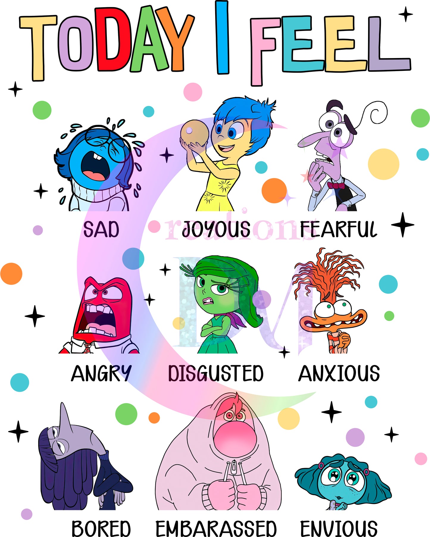 inside out DTF - its okay to feel all the feel emotion with names