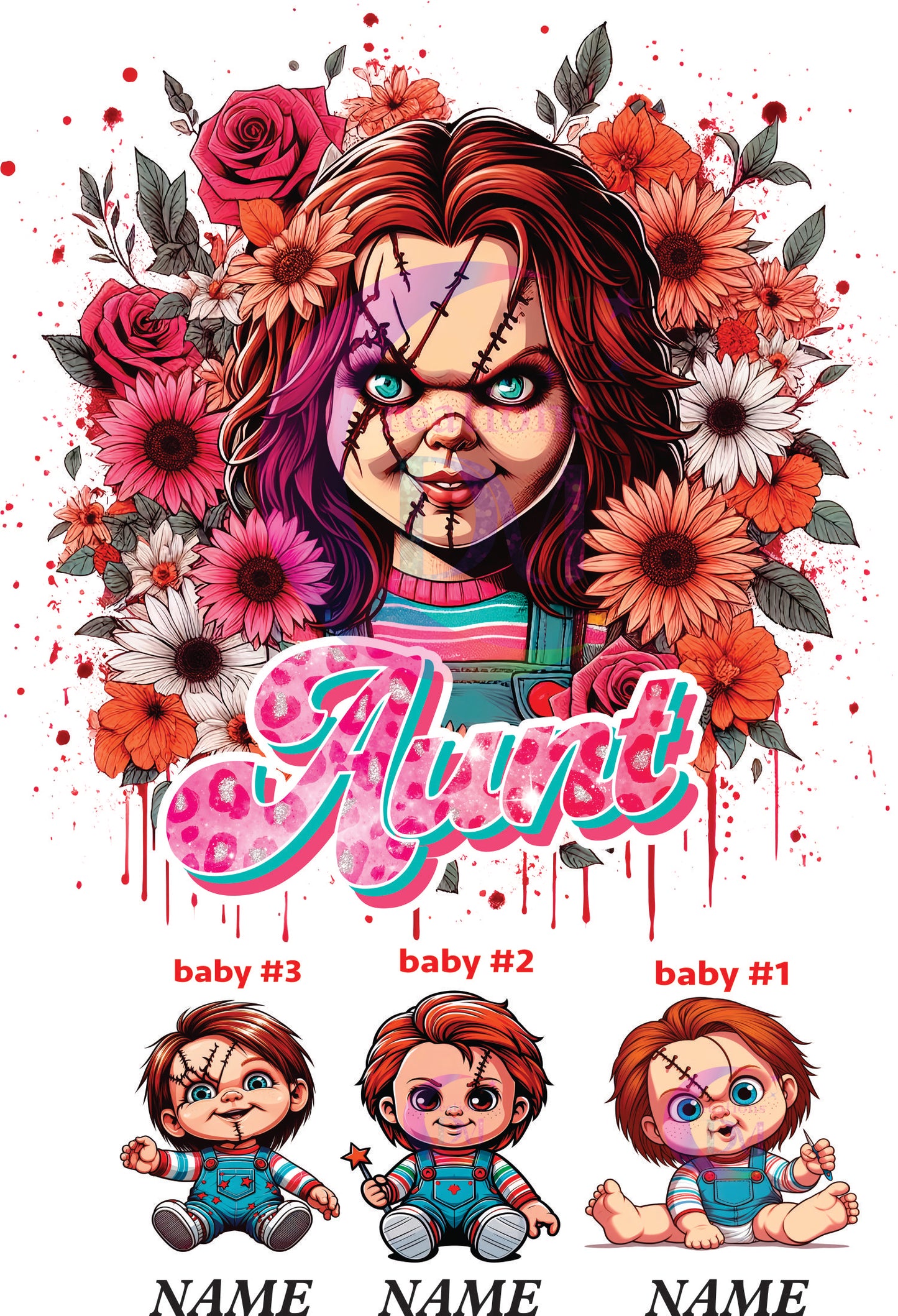 Mother's Day DTF personalization - Chucky "GIGI" flowers personalize add baby name