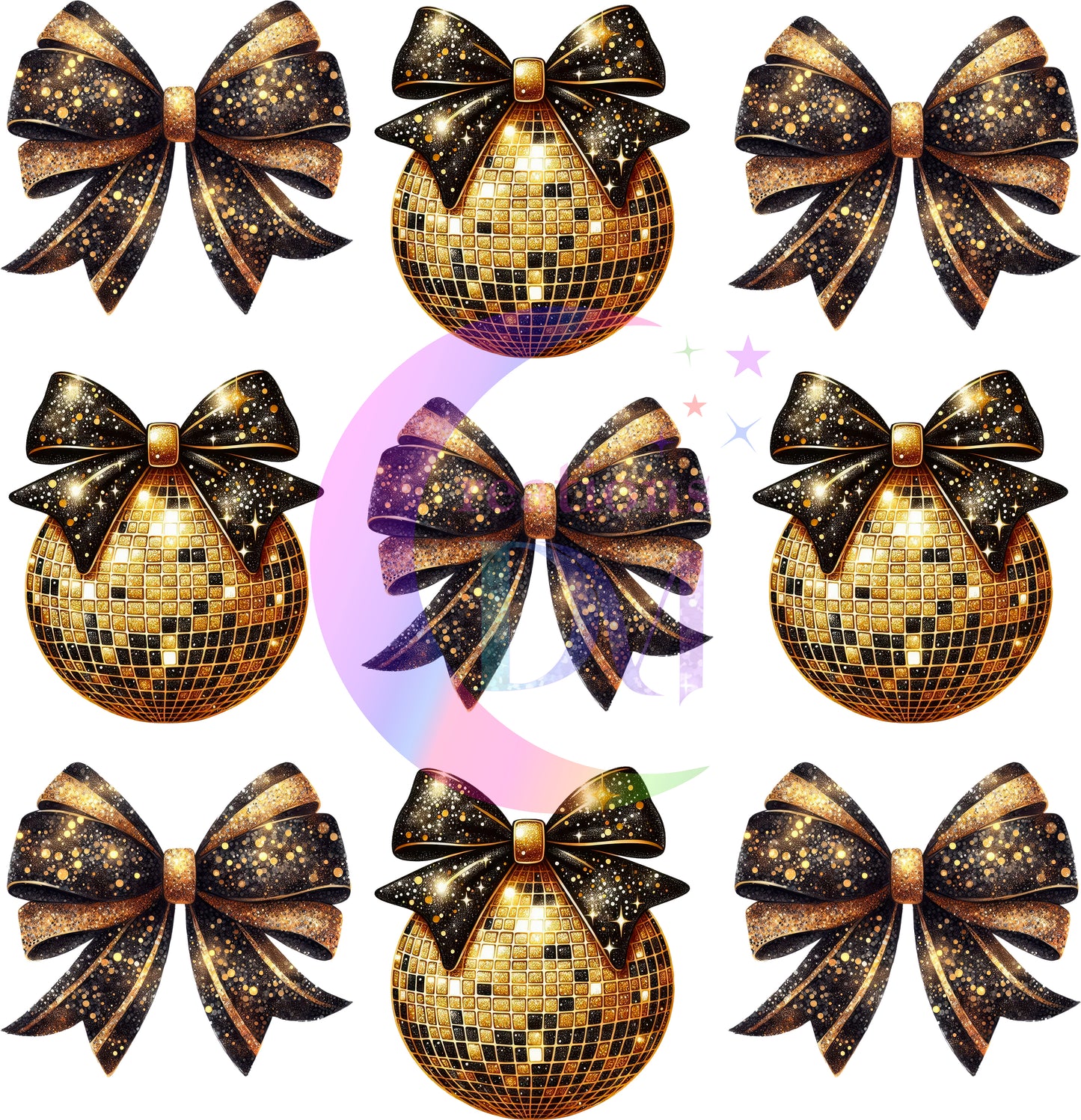 new years- gold and black bow and disco ball