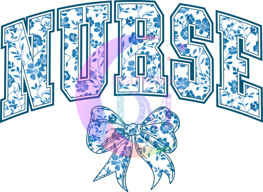NURSE - nurse blue flowered with bow