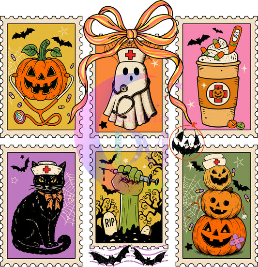 Halloween  - nurse halloween black cat and pumpkins