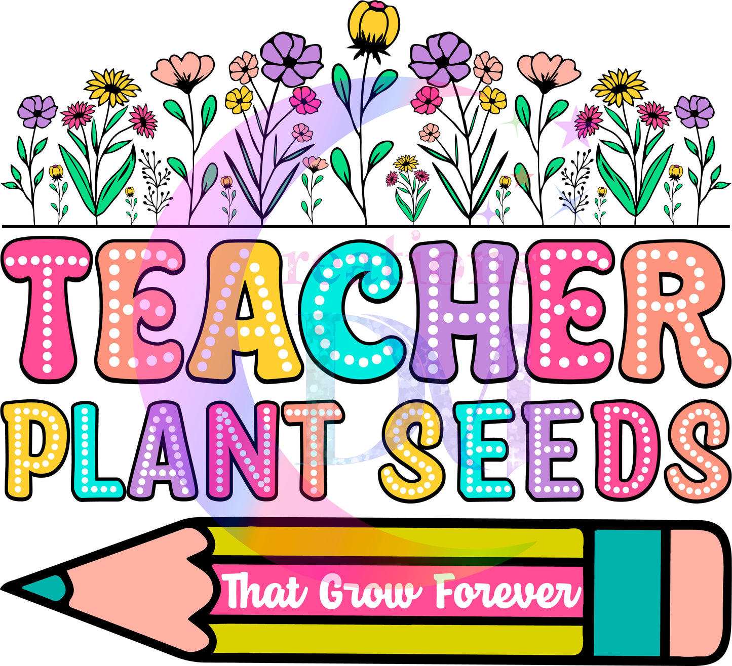 back to school DTF - retro with dots - teacher plant seeds that grow forever